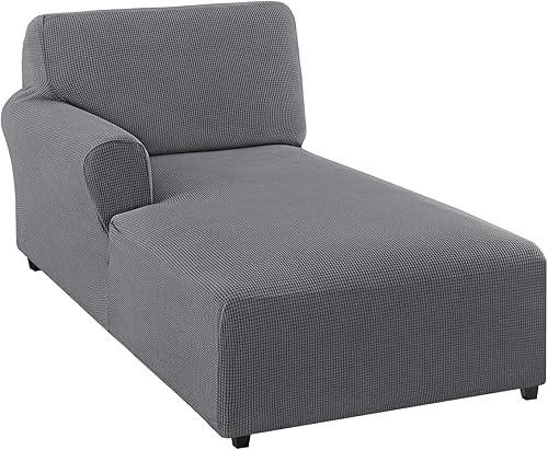 Miniatura 30 de FantasDecor Funda Elástica para Chaise Lounge Funda de Silla de Celosía con Reposabrazos para Sala de Estar Dormitorio Doble Brazo Tela Jacquard Gris