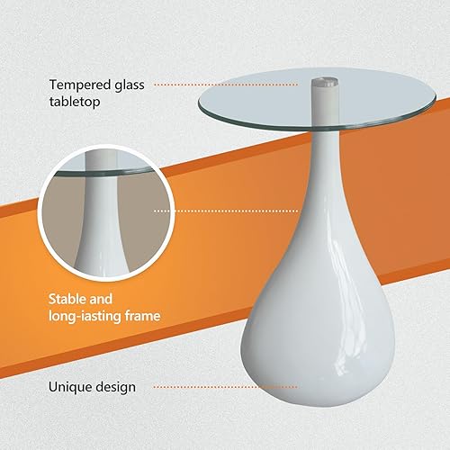 Miniatura 8 de vidaXL Juego de mesa auxiliar redonda de 2 piezas con parte superior de cristal, moderna y pequeña, mesa de centro blanca, perfecta para sala de