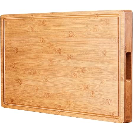 Large Bamboo Cutting Boards for Kitchen, BEZIA 20" x 15" Thick Butcher Block Countertop w/Juice Groove, 100% Natural Bamboo Cheese Charcuterie Carving Serving Board Tray for Meat, Fruit, & Snacks