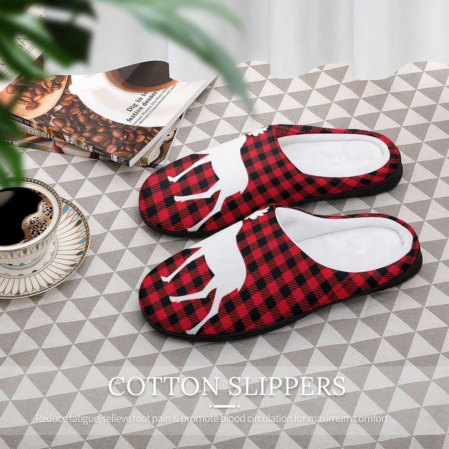 Mooses Buffalo Plaid Set Women's House Slippers Memory Foam Warm Shoes Spa Rubber Sole Indoor Outdoor