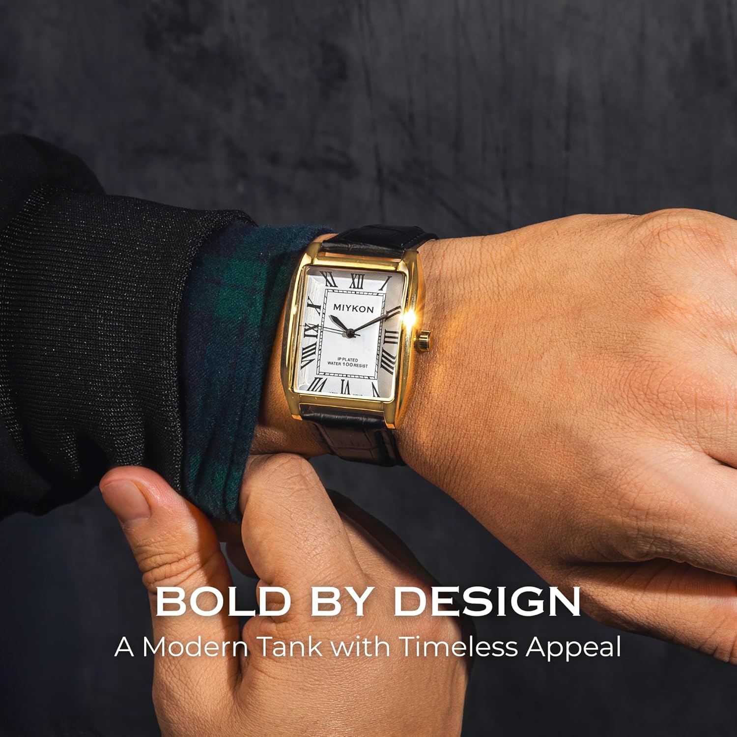 Miykon Vintage Watches for Men – Classic Tank Square Analog Watch with Genuine Leather Wrist Strap, Mens Dress Watches – Japanese Quartz, Waterproof to 100ft - Image 3