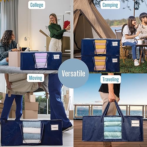 Miniatura 6 de VENO Paquete de 2 bolsas de mudanza extra grandes para mudanzas universitarias, bolsas de almacenamiento de alta resistencia, cajas de embalaje y