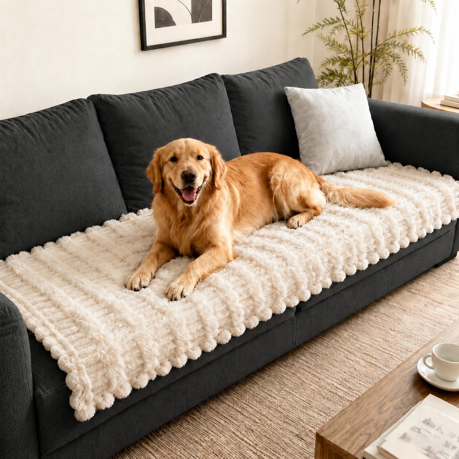Hiiksolo Waterproof Sofa Cover for Dogs Thick Pet Sofa Protector Non Slip Washable, Couch Cover Furniture Protector for Living Room Beige, 70x180cm