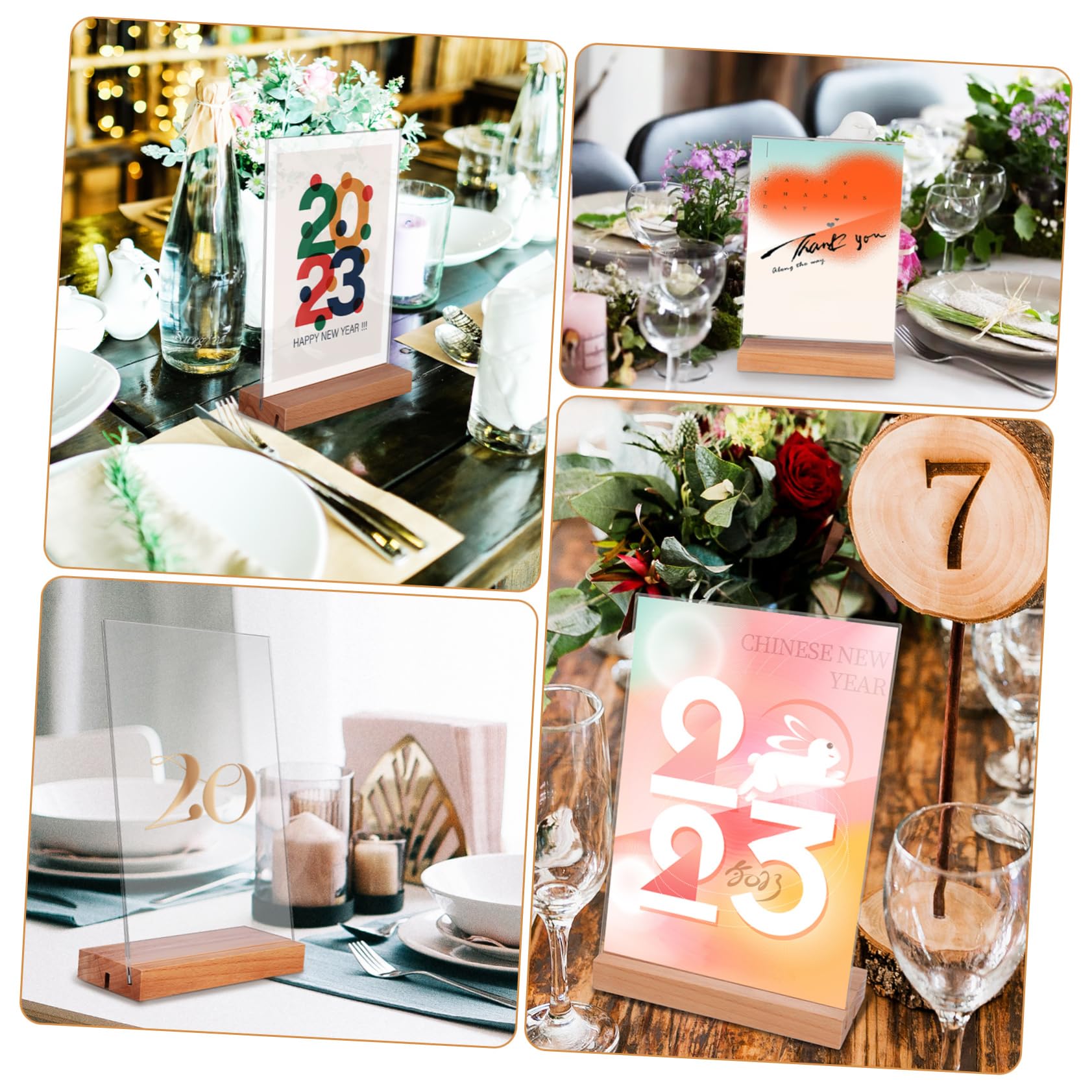 Housoutil Acrylic Sheet Holders for Table Numbers 2pcs Wooden Stand Holders Modern Design for Parties