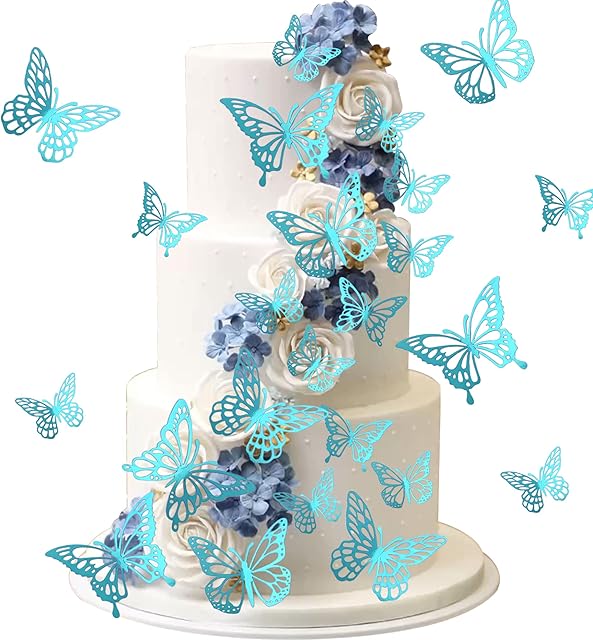 SYKYCTCY 40 Pack Blue Lively 3D Butterfly Cupcake Toppers Mixed Styles Hollow Butterfly Cupcake Topper Wedding Anniversary Baby Shower Kids Birthday Party Cake Decorations Supplies
