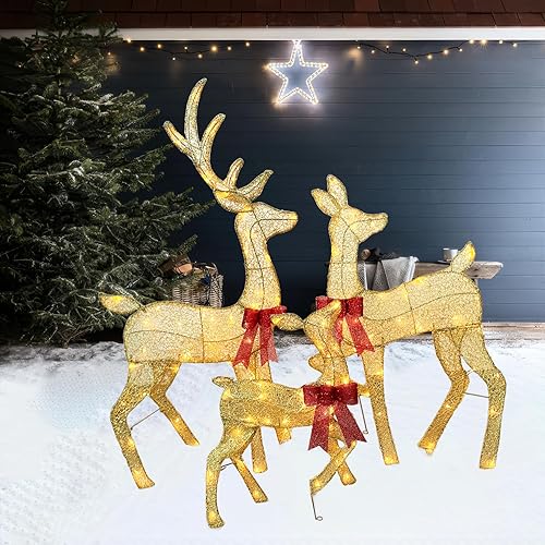 Miniatura 8 de Decoración de reno navideño iluminado de 45 pulgadas, con marco de metal duradero y estacas de tierra, diseño impermeable resistente a la nieve,