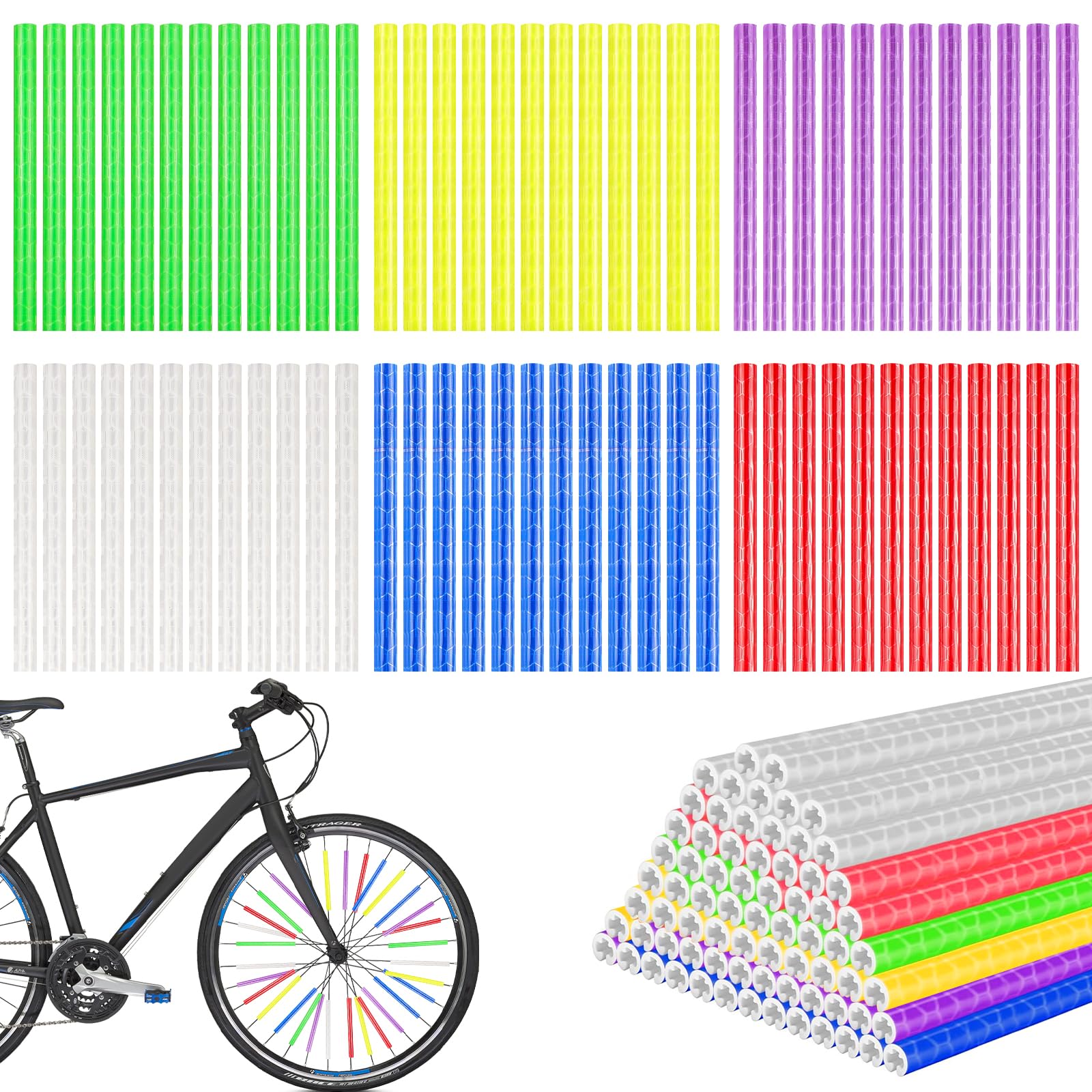72 Stück Speichenreflektoren Fahrrad, 6 Farben, 360° Sichtbarkeit 75 mm wasserdichte Reflektoren Fahrrad, Einfach zu Montieren, Geeignet für Nachtfahrten und Alle Arten von Fahrrädern