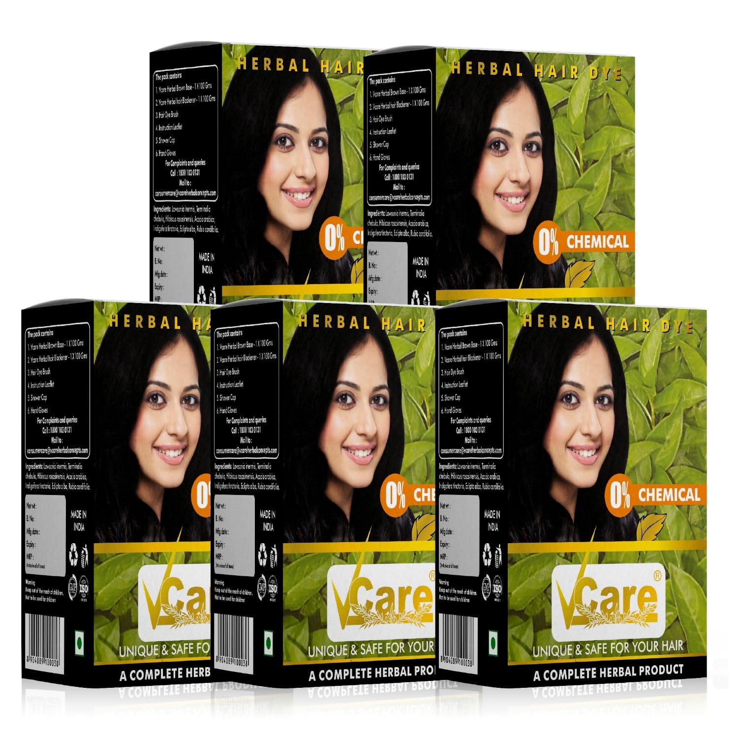 VCAREHerbal Hair Dye, 60 gm, (Pack of 5)