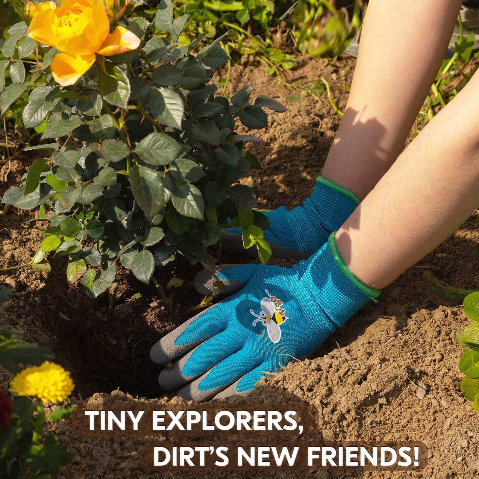 Vgo... 3 works Kids Gardening Gloves Ages 3-9, Blue, RB6013, XXS (3 works) - Image 2
