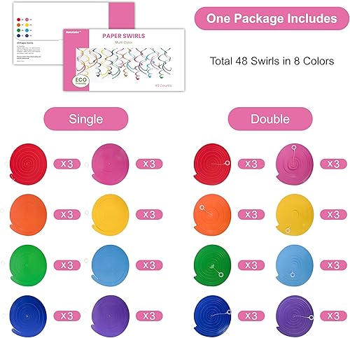 Miniatura 5 de Juego de 48 piezas de remolinos de papel multicolor Remolinos colgantes para fiesta de cumpleaños, baby shower, boda y decoración de celebración