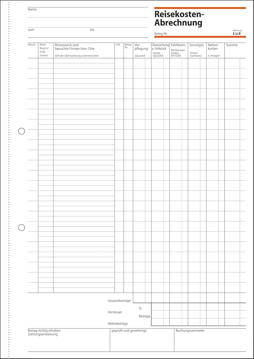 Sigel Forms – Travel Abrechnungen A4 Monthly with Blue, Monthly, 50 Sheets Pack of 1