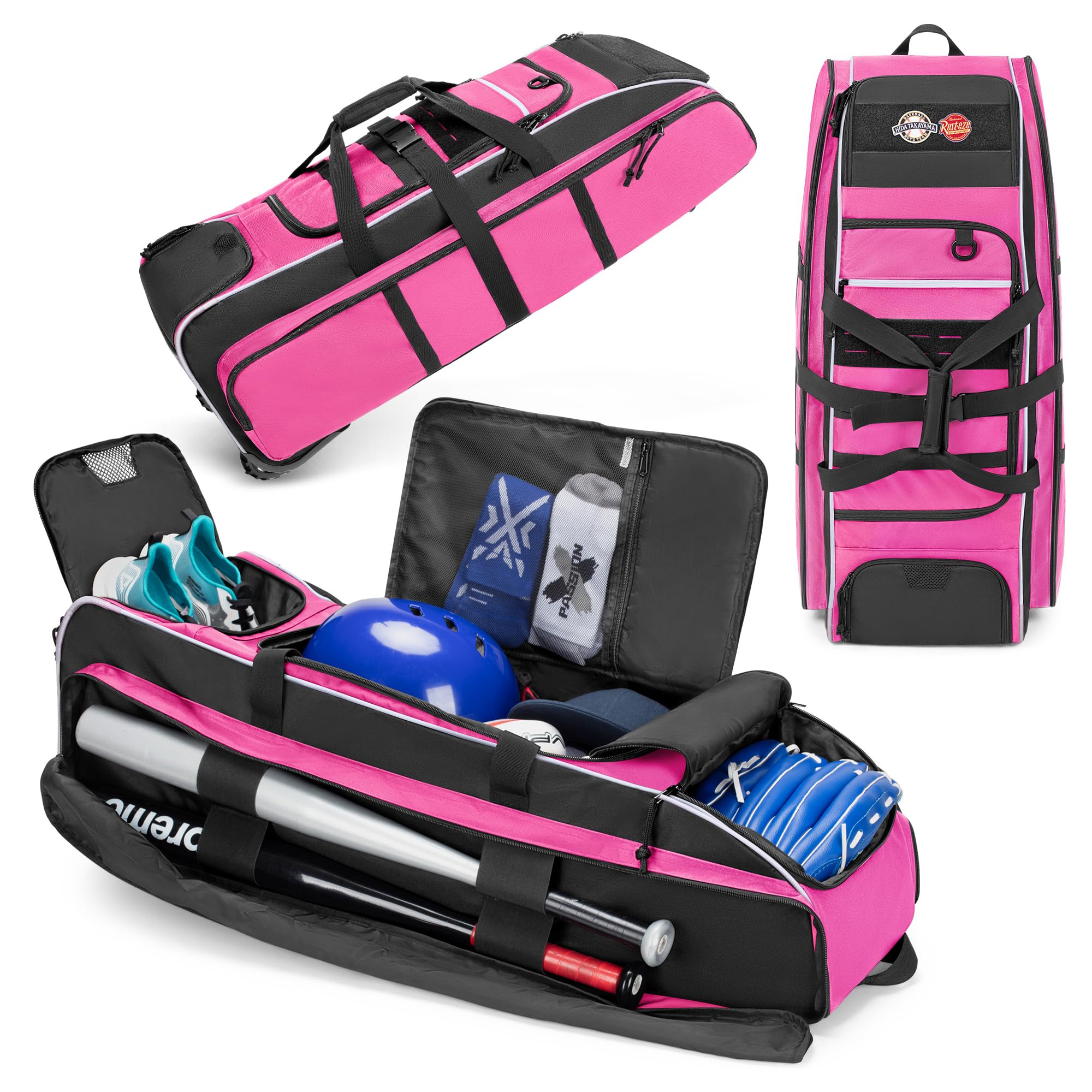DSLEAF Rolling Baseball Bag with Wheels, Softball Catchers Bag for 4 Bats | Two Side Bat…