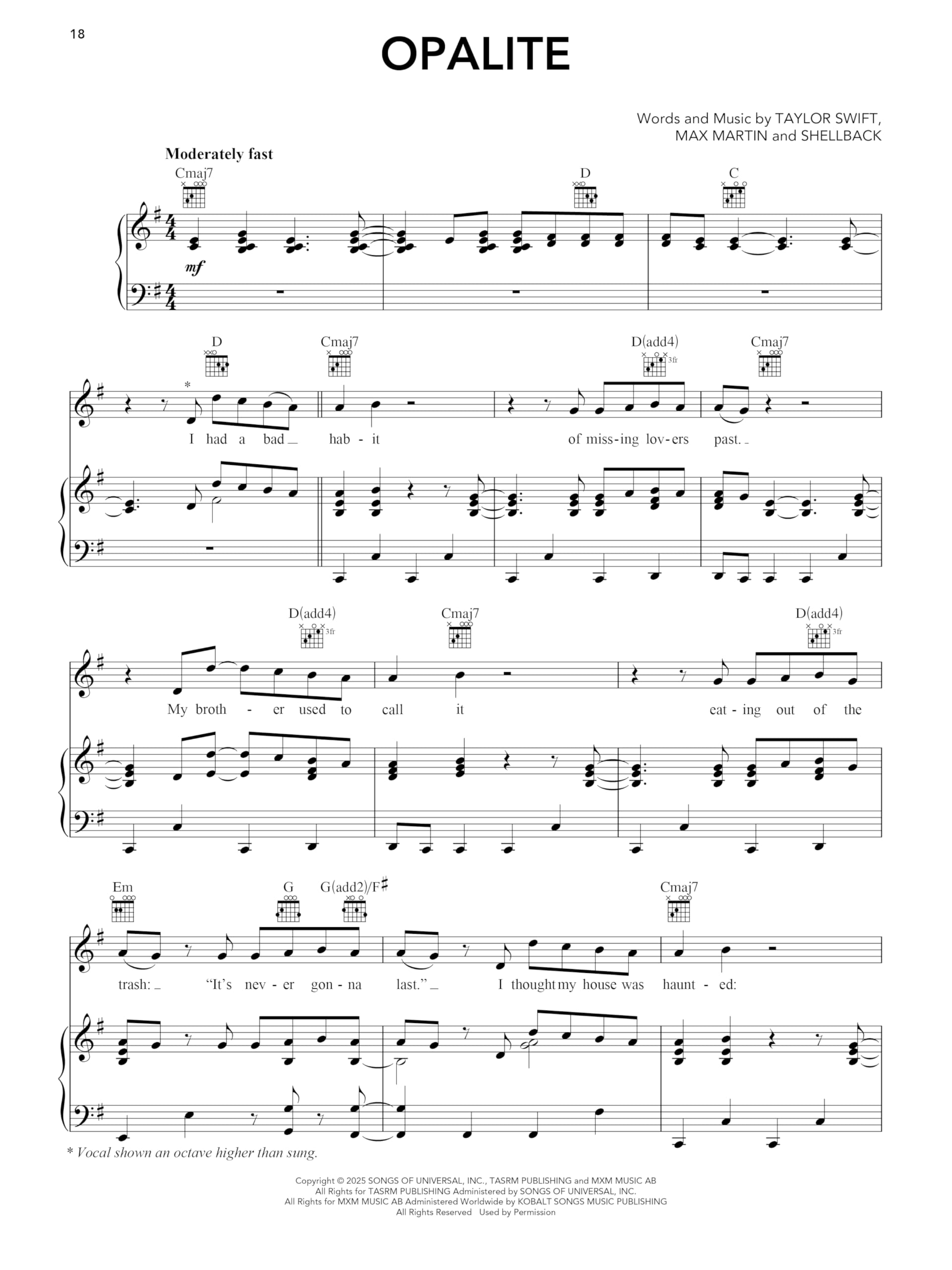 Taylor Swift - The Life of a Showgirl | Partitions Piano, Voix & Guitare | Recueil Officiel Pop Rock Album Complet 12 Titres pour Chanteurs, Pianistes et Guitaristes Tous Niveaux