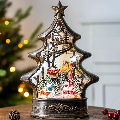 Miniatura 19 de Linterna de globo de nieve de Navidad, muñeco de nieve musical, árbol de Navidad, globo de nieve iluminado con temporizador USB/batería operada con