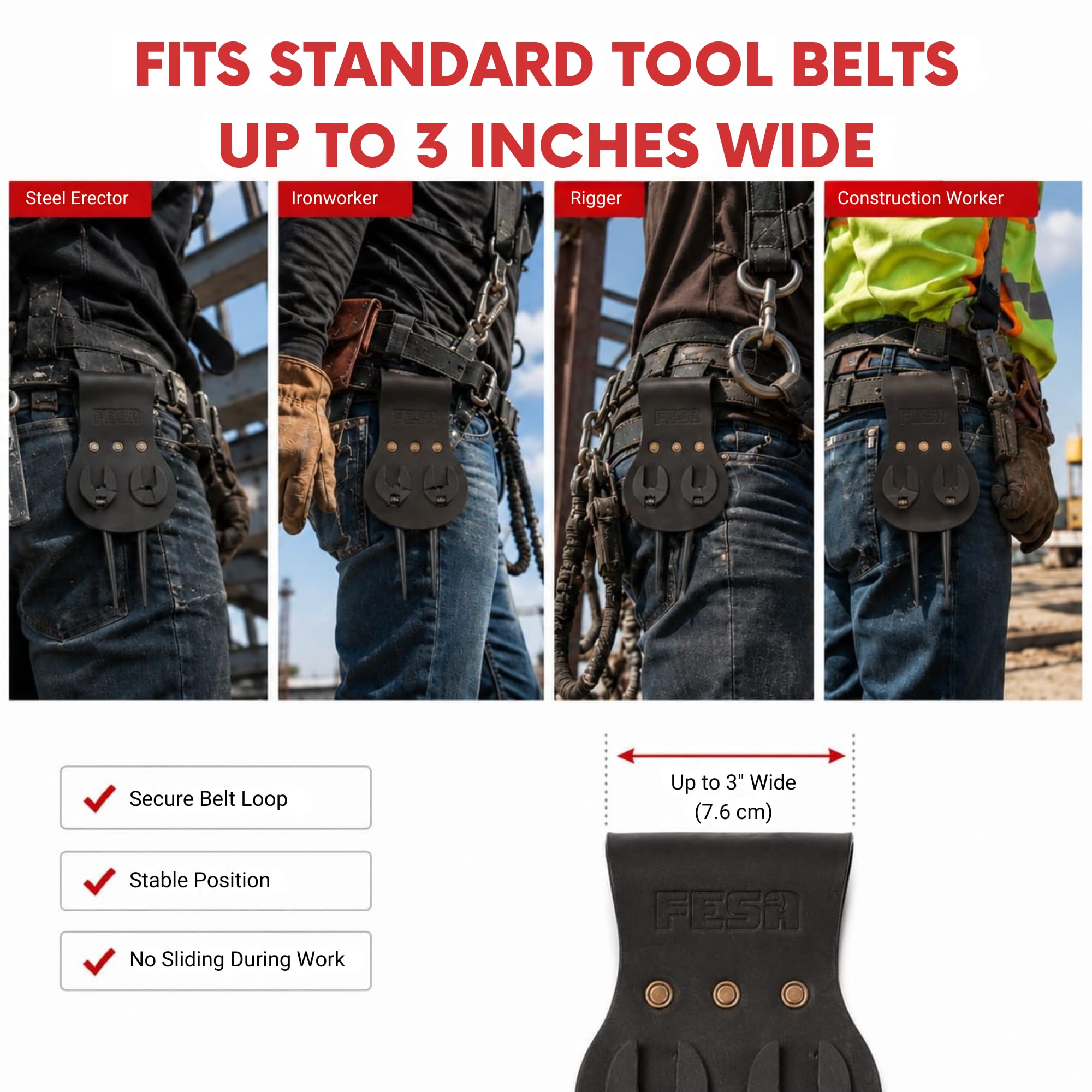 FESA Spud Wrench Holder, Full Grain Leather, Holds 2 Wrenches — Amazon image 7