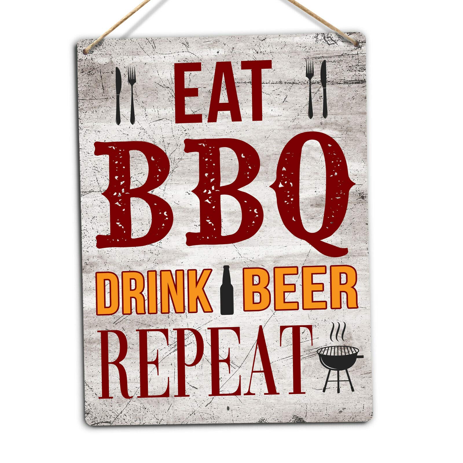 Toasted Merch Eat Bbq Drink Beer. Repeat – Medium Twine | Printed Metal Wall Sign Plaque