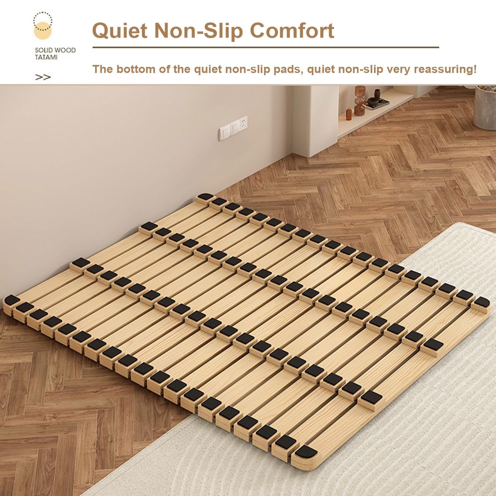 Rollbare Lattenrostmatte Aus Massivem Paulownia-Holz, Tatami Futonbett Palettenbett Palettenbett Japanisches Bett Pallettenmoebel für Minimalisten, Gäste,79" Lx39.3 W
