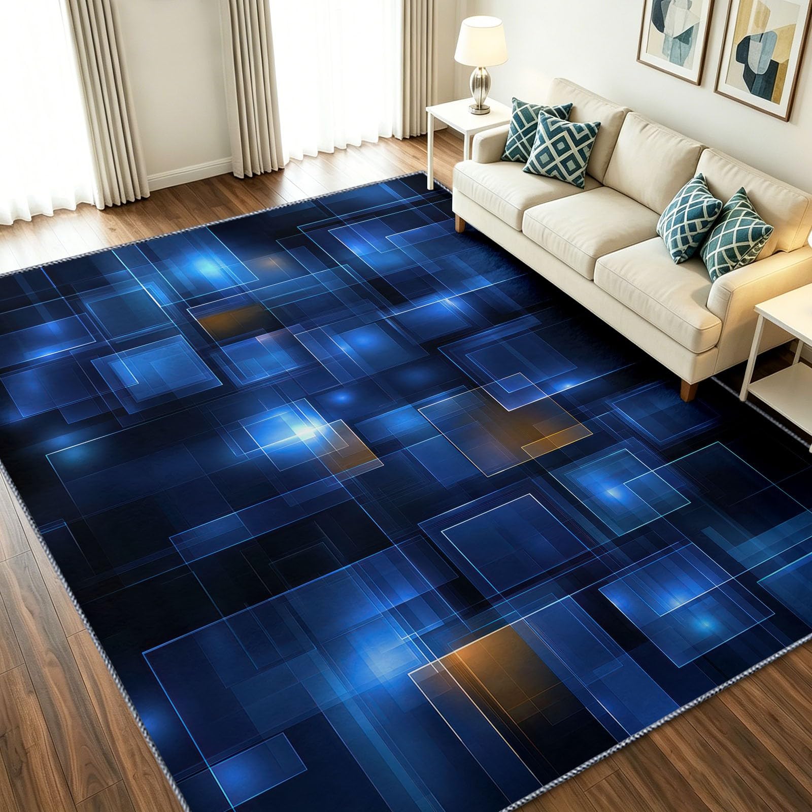 Tapis de salon abstrait moderne 120x180 cm noir lavable