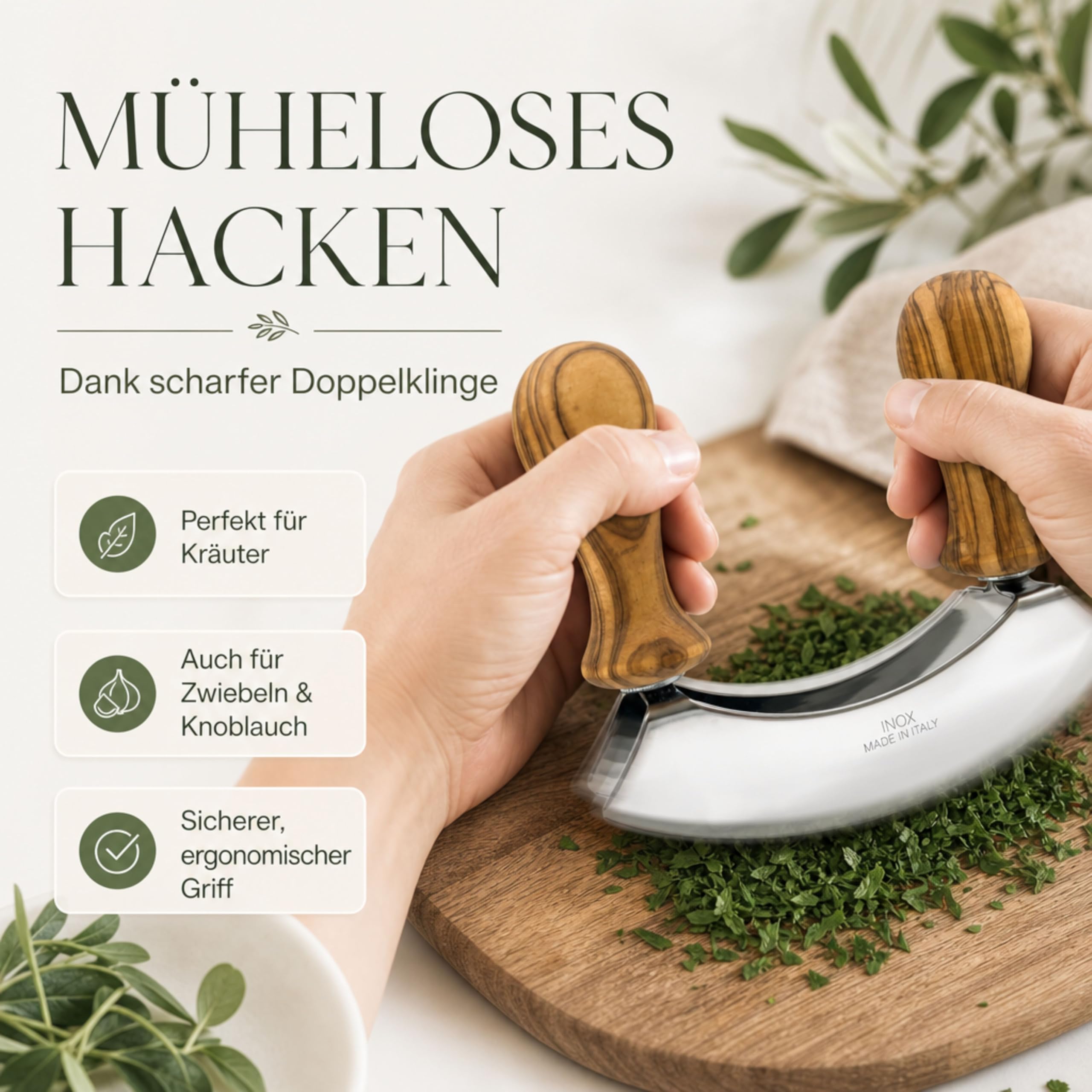 Wiegemesser personalisiert Olivenholz Kräutermesser Geschenk