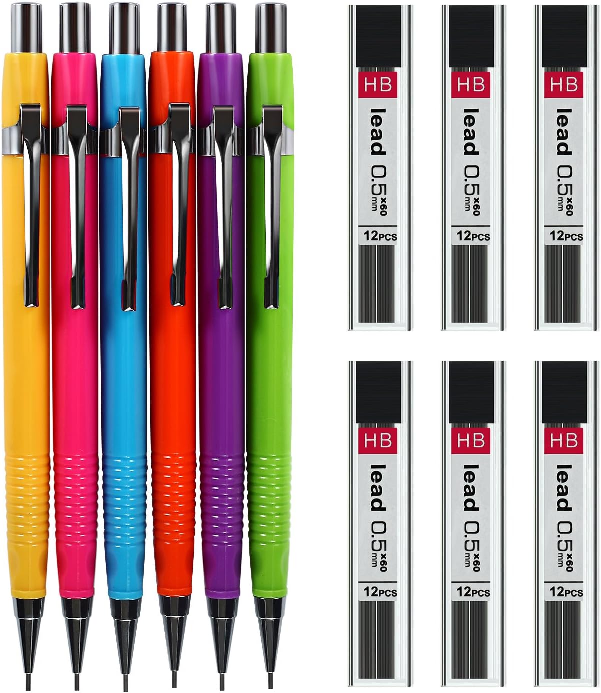 SoFire 0.5 mm Mechanical Pencil Set, 6 Pieces Rainbow Color 0.5 mm Mechanical Pencils with 5 Tubes 0.5 mm Lead Refills