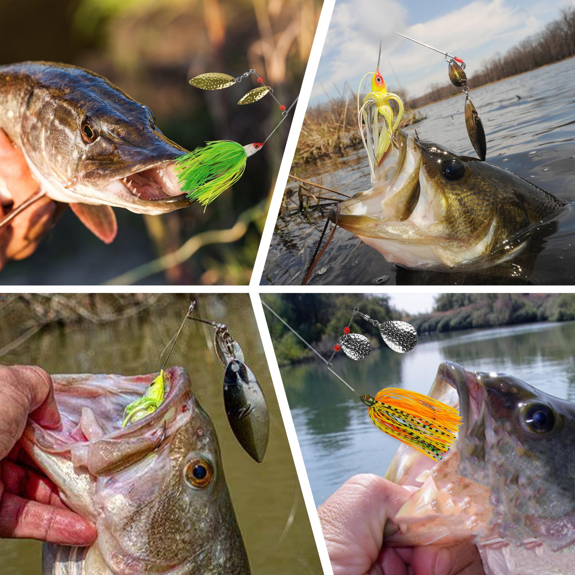 Spinnerbait - Kit di esche da pesca, esche spinner, multicolore in metallo, esche da nuoto per acqua salata d'acqua dolce spigola, trota e salmone