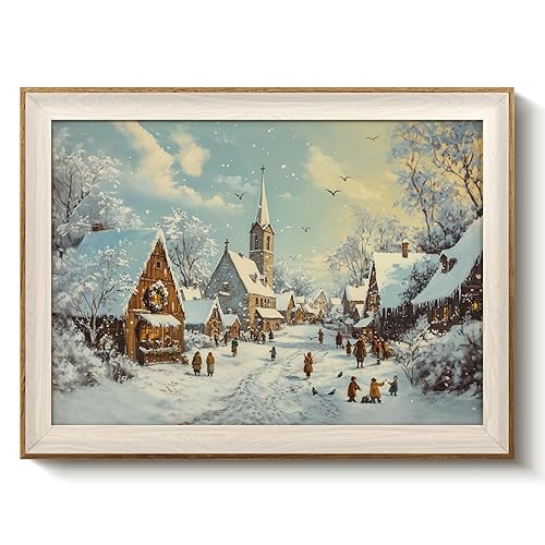 VIYYIEA Winter Framed Wall Art for Living Room, Snow Village