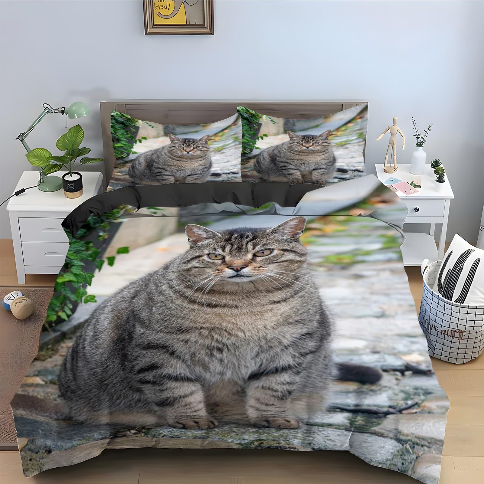 Housse de couette 200x200 chat douce et facile à laver avec fermeture zippée