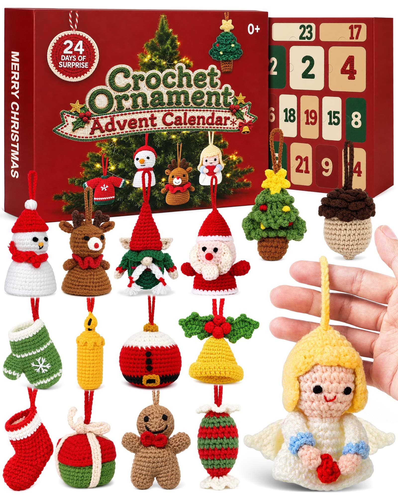 Adventskalender 2026 mit Häkelanhängern, handgemachte Weihnachtsdeko