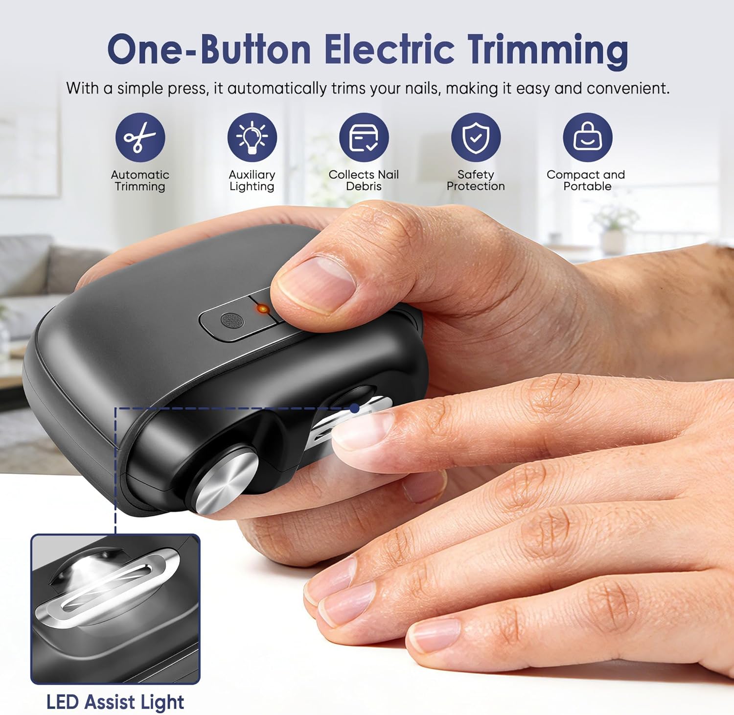 Electric Nail Clipper, Electric Nail Trimmer with Light and Nail Scraps Storage, Electric Toenail Clippers with Polishing, Rechargeable Electric Automatic Nail Clipper for Seniors, Women, Men (Black) thumbnail