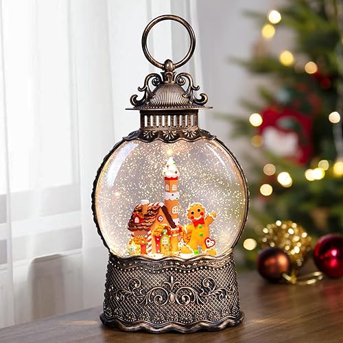 Miniatura 14 de Linterna de globos de nieve de Navidad con música, globos de nieve para árbol de Navidad con efectos de purpurina giratoria, alimentado por USB y