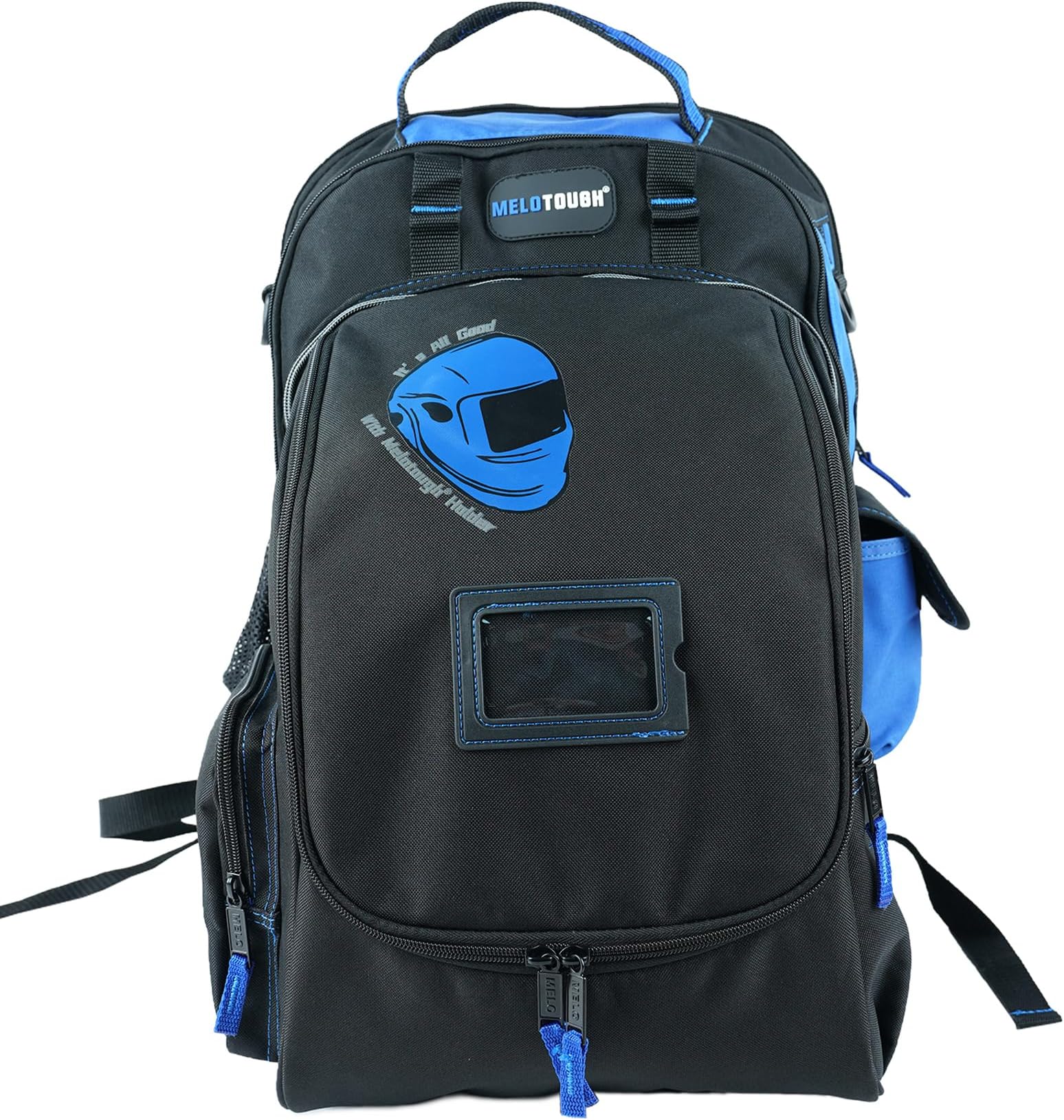 Electrician Tool Bag Welding Tool Backpack with Helmet Catch Heavy Duty Tool Organizer Bag for Electrician, Carpenter,Tradesman,Construction,HVAC,Welder (Blue)