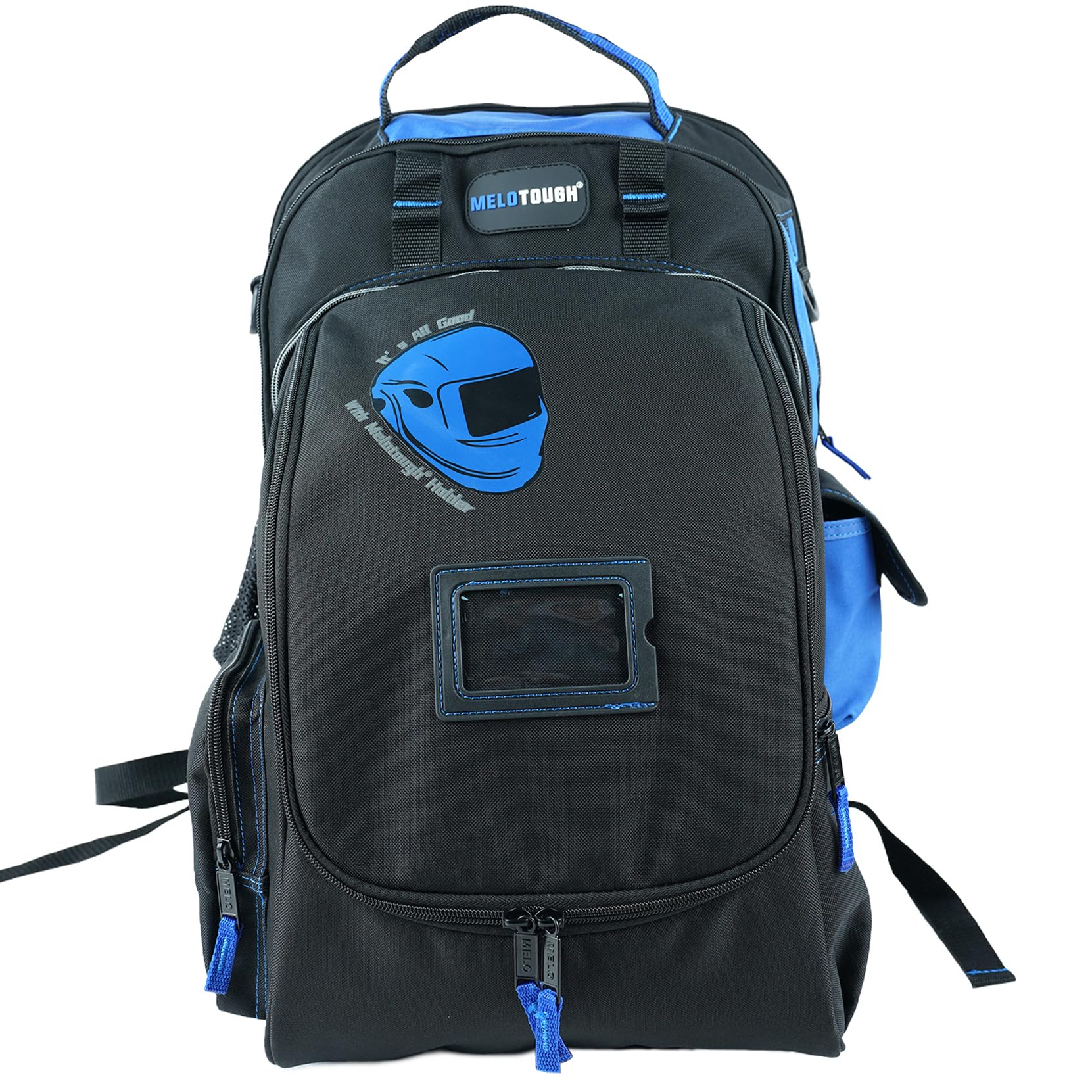MELOTOUGH Electrician Tool Bag Welding Tool Backpack with Helmet Catch Heavy Duty Tool Organizer Bag for Electrician, Carpenter,Tradesman,Construction,HVAC,Welder (Blue)
