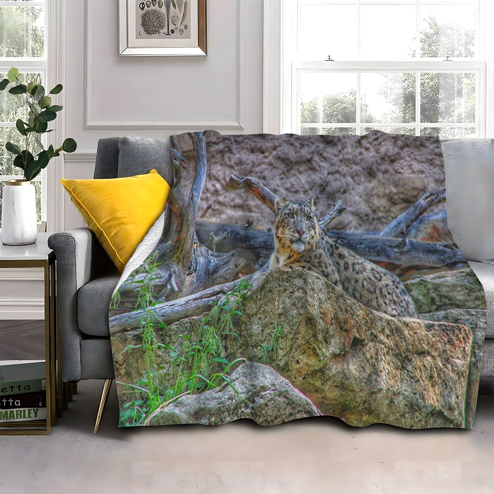 LLSZAHD Dark Grey Leopard Double Size Throws Blanket Animals Comfort Soft Sofa Bed Flannel Blanket 128x152cm, Modern Fashion Design Style Children Adults Bedroom Decor - Travel Blankets 50"x60"