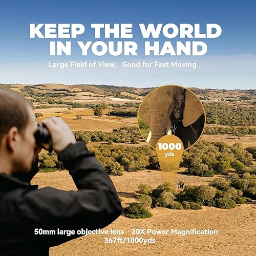 Miniatura 4 de Prismáticos para adultos, 20 x 50 pulgadas, binoculares de alta potencia, visión nocturna con poca luz, binoculares HD, fácil enfoque e impermeable,