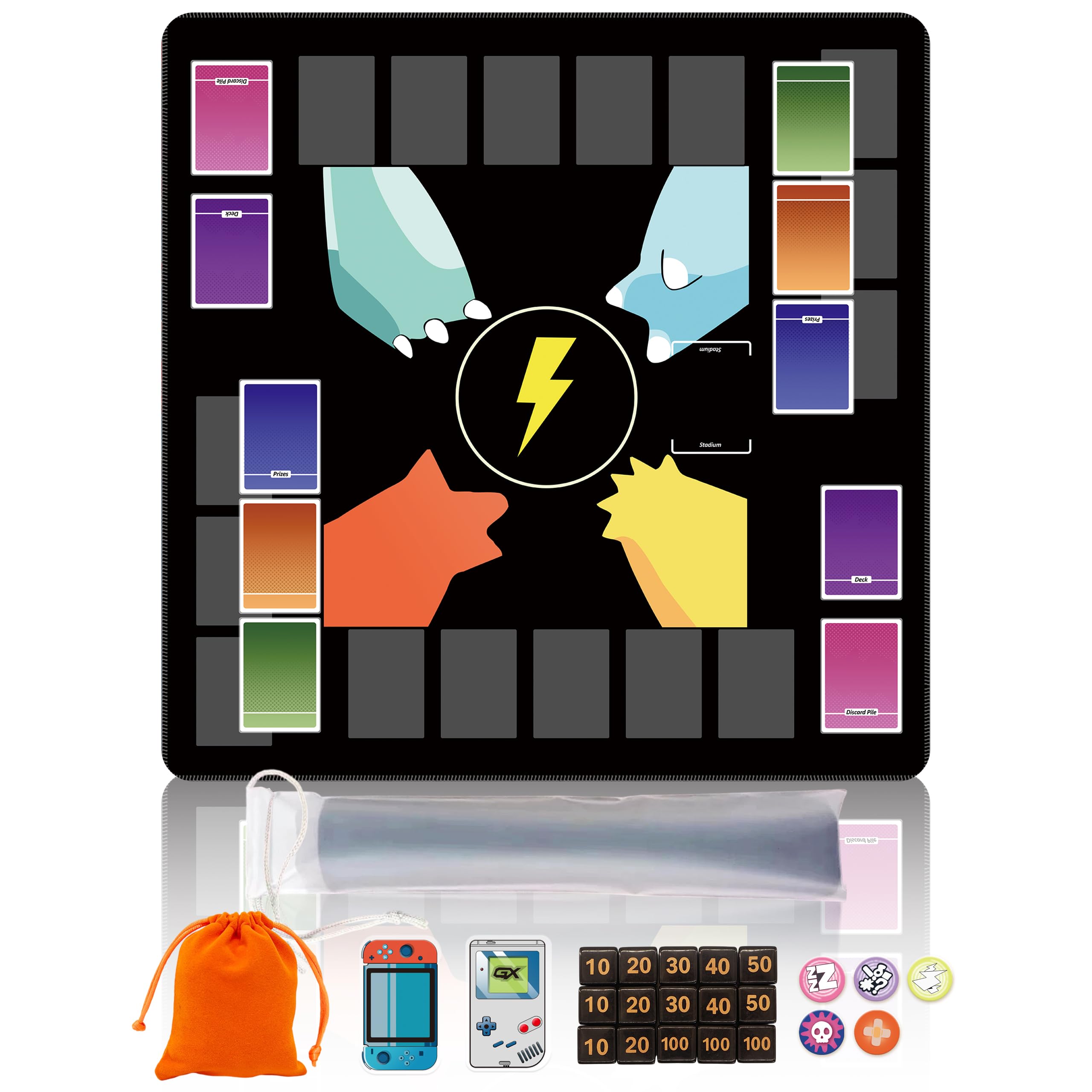 Photo 1 of Cylvenor premium PTCG playmat set - 24x24 for pokemon mat with 22 damage counters and storage bag - ideal for PTCG board game and tcg play (Style3)