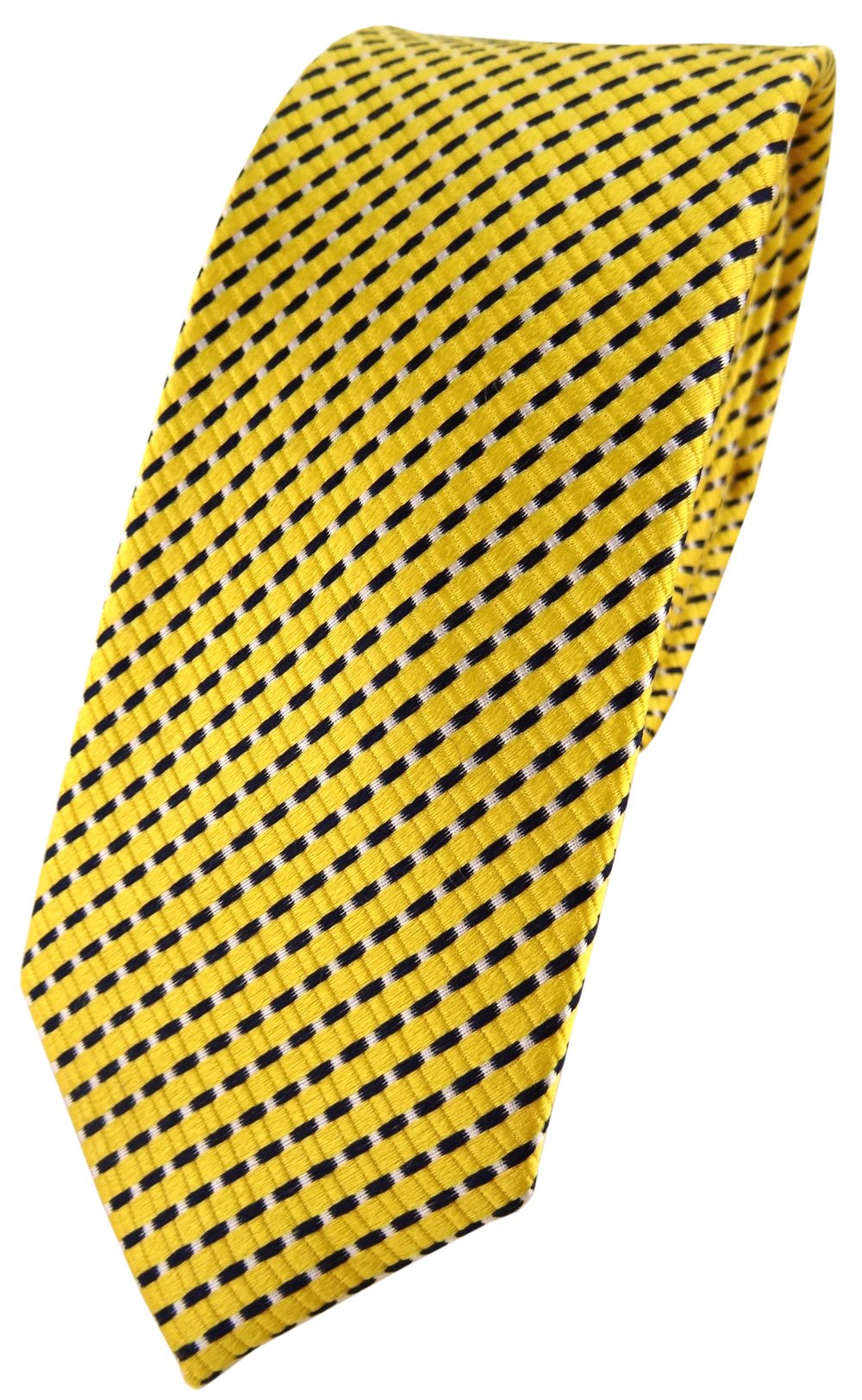 TigerTie narrow Designer silk tie in yellow silver black striped - tie necktie 100% silk