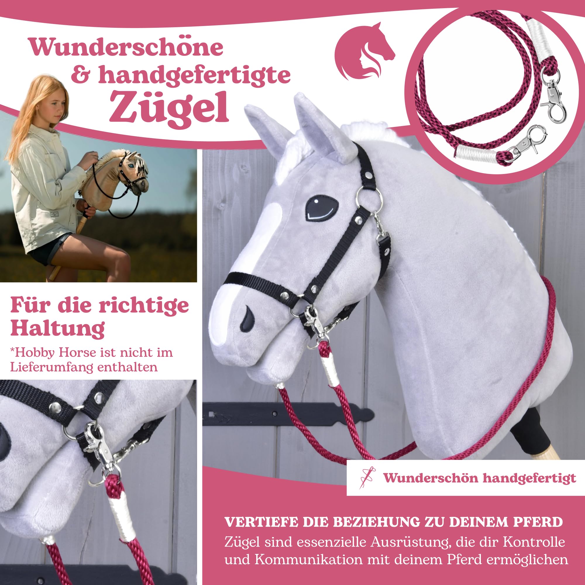LarDen Hobby Horse Accessoires – Rênes | Czi-Czi (rouge) | Fabriqué à la main | Cheval à bataille, cheval de loisirs, cheval de jeu, cheval d'équitation pour enfants | Jouet, cadeau