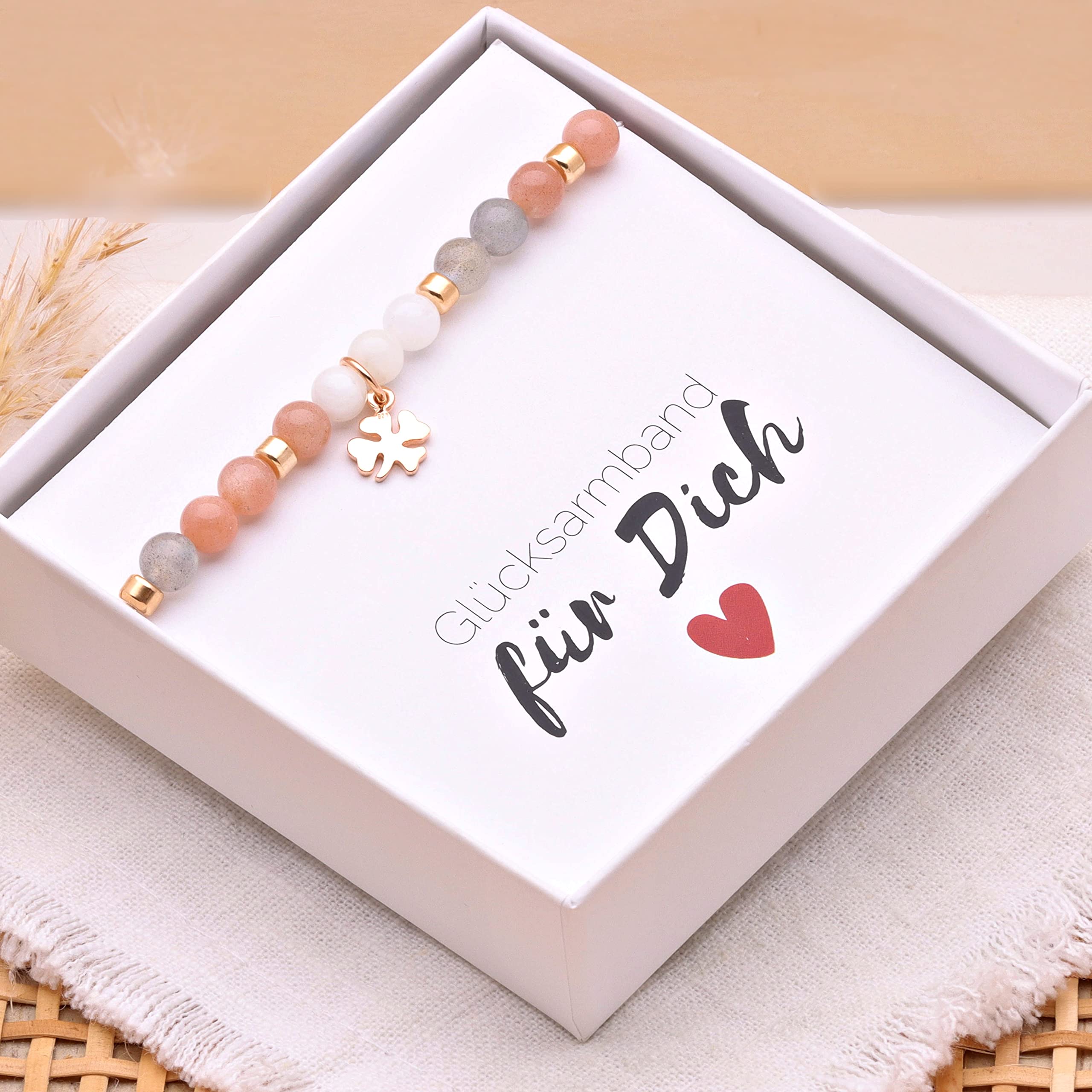 Glücksarmband Damen Moonlight mit Kleeblatt, Glücksbringer-Geschenk, Talisman, Silber, Gold- oder Rosègold plattiert