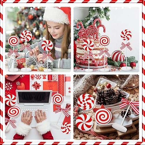 Miniatura 6 de Amyhill 3 piezas de decoración de Navidad de madera para decoración de bandeja escalonada de invierno, centros de mesa de dulces rojos y blancos,