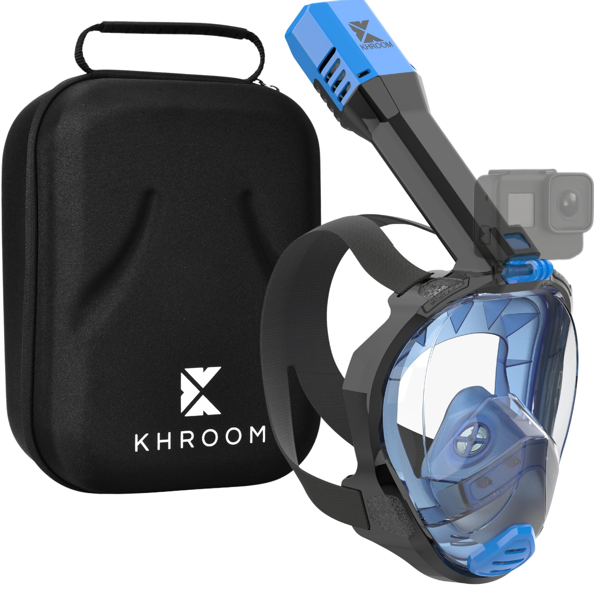Khroom Full Face Snorkel Mask for Adults | Unique CO2 Safe Valve System | 3x Larger Snorkel for Easy Breathing | Premium Snorkel Gear/Scuba Mask for Adults (L/XL, Blue + Case)