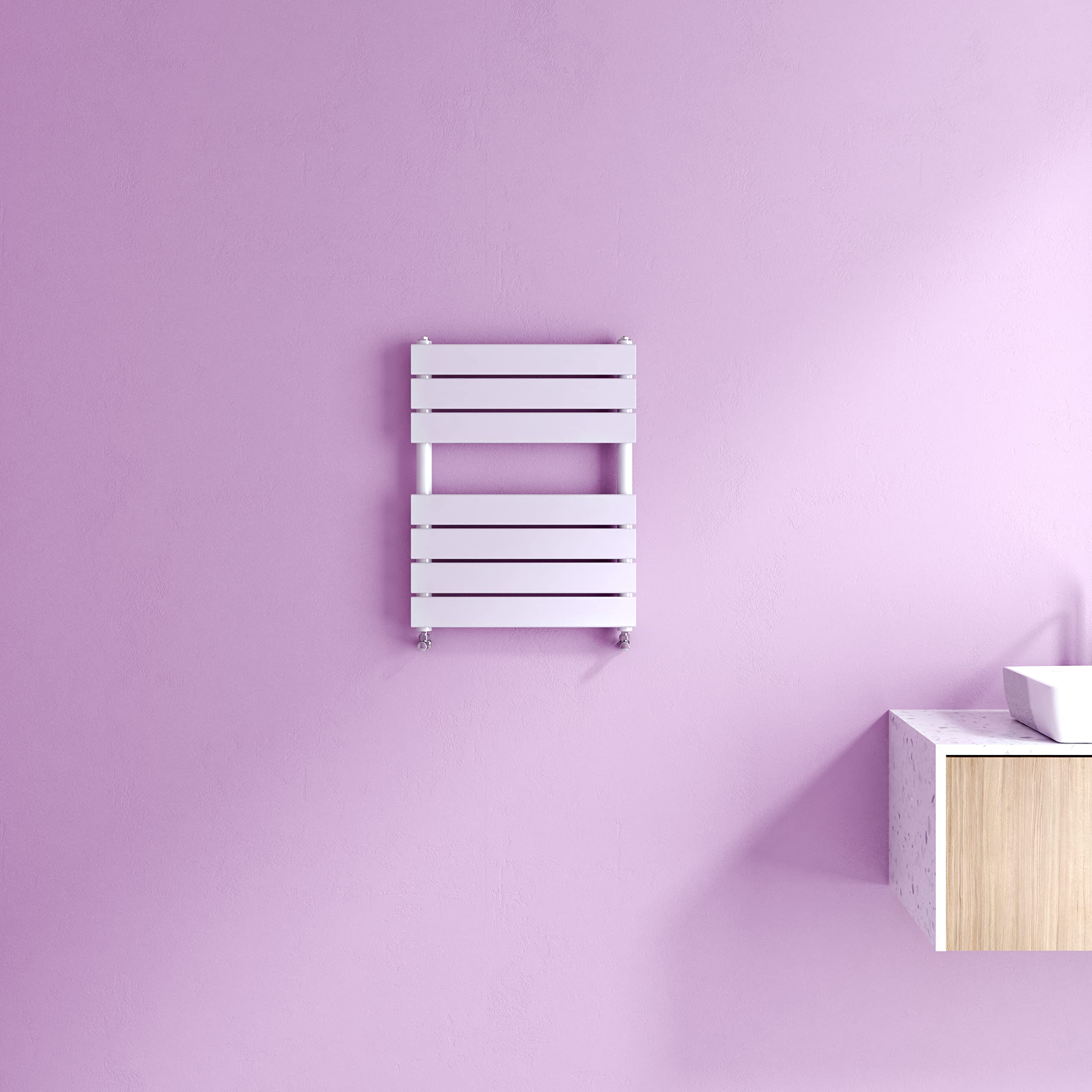 Biubiubath White Towel Radiator Flat Panel Heated Towel Bathroom Radiators Central Heating Rail Radiator Warmer Wall Mounted Ladder Rad 650X500mm