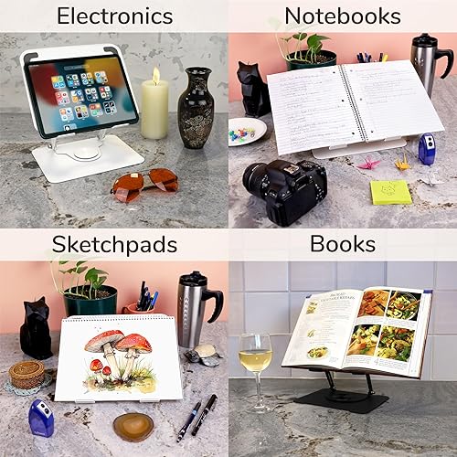 Vista 15 de BambooMN Soporte universal de bambú para libros de cocina, lectura, teléfono celular, arte, partituras, tableta, portátil y plegable con inclinación