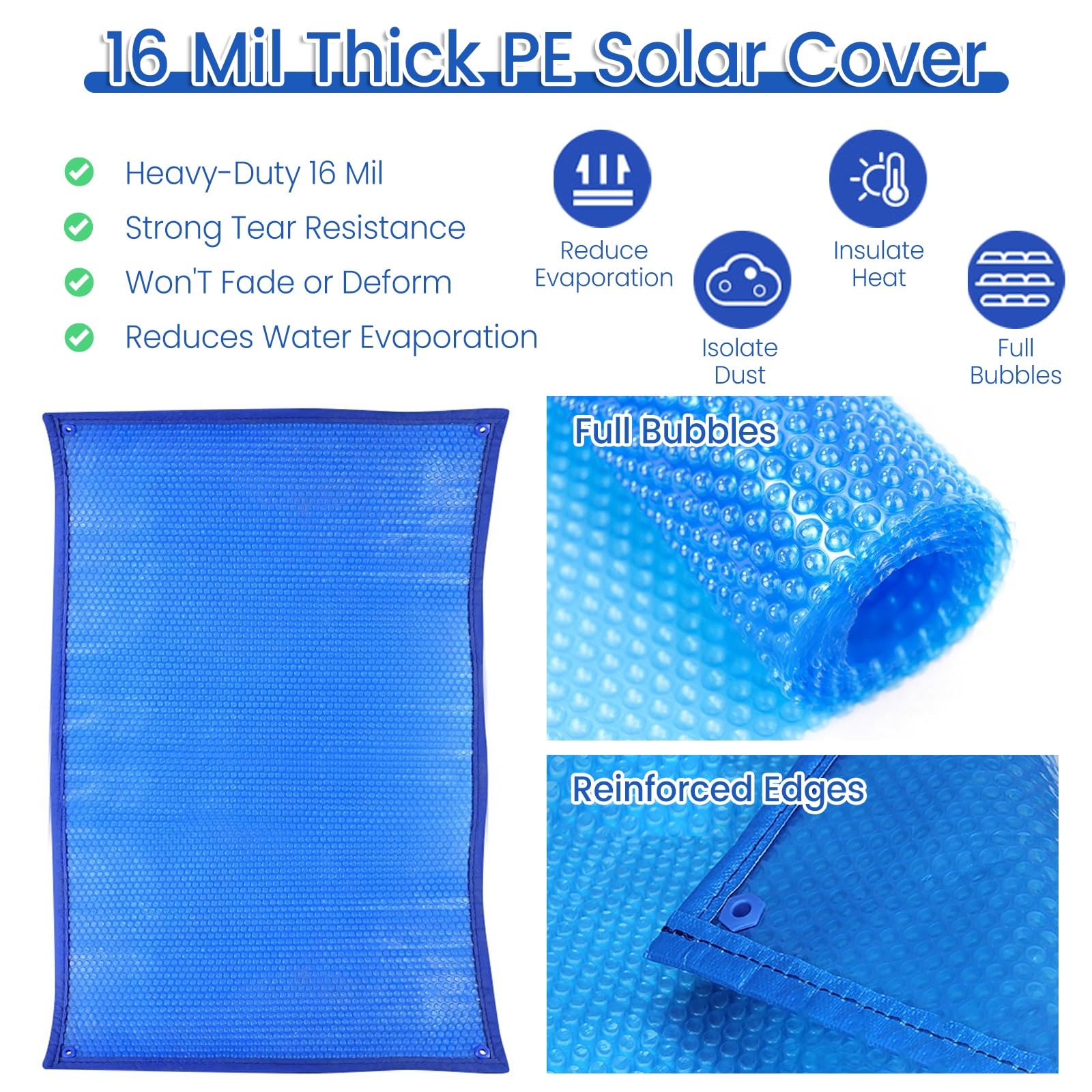 JYHHCYS Telo Termico Piscina Copertura Solare Rettangolare per Piscina su Misura, Telo A Bolle Termico con Occhielli E Bordi Rinforzati, Telo di Riscaldamento Solare(11ftx13ft (3.5m x 4m))
