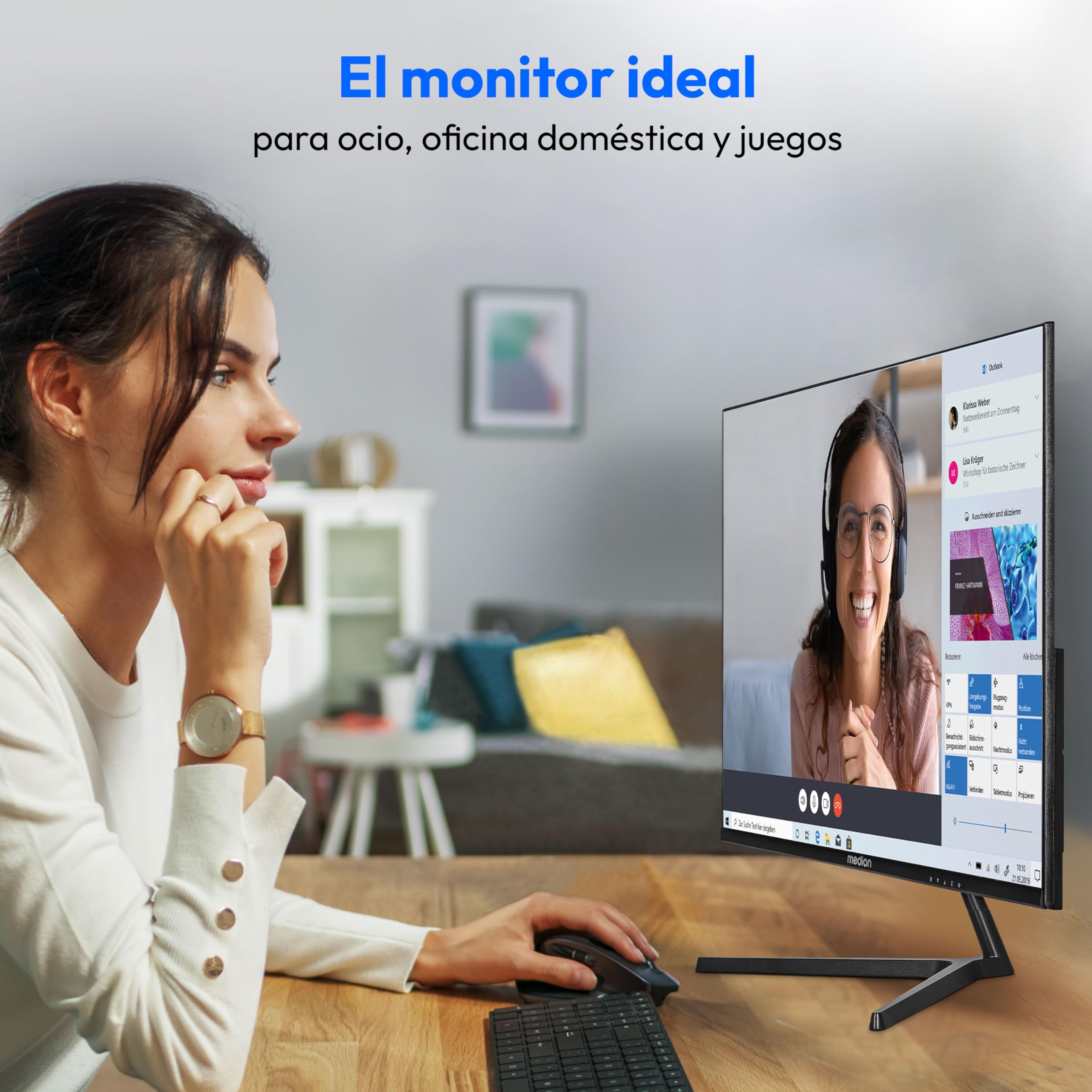 MEDION P52218 (MD 20150) Monitor Full HD Widescreen de 54,6 cm (22 Pulgadas) (FHD, 16:9, HDMI, VGA, Anti Flicker, Anti Glare, Anti Blue-Light, menú multilingüe) Negro