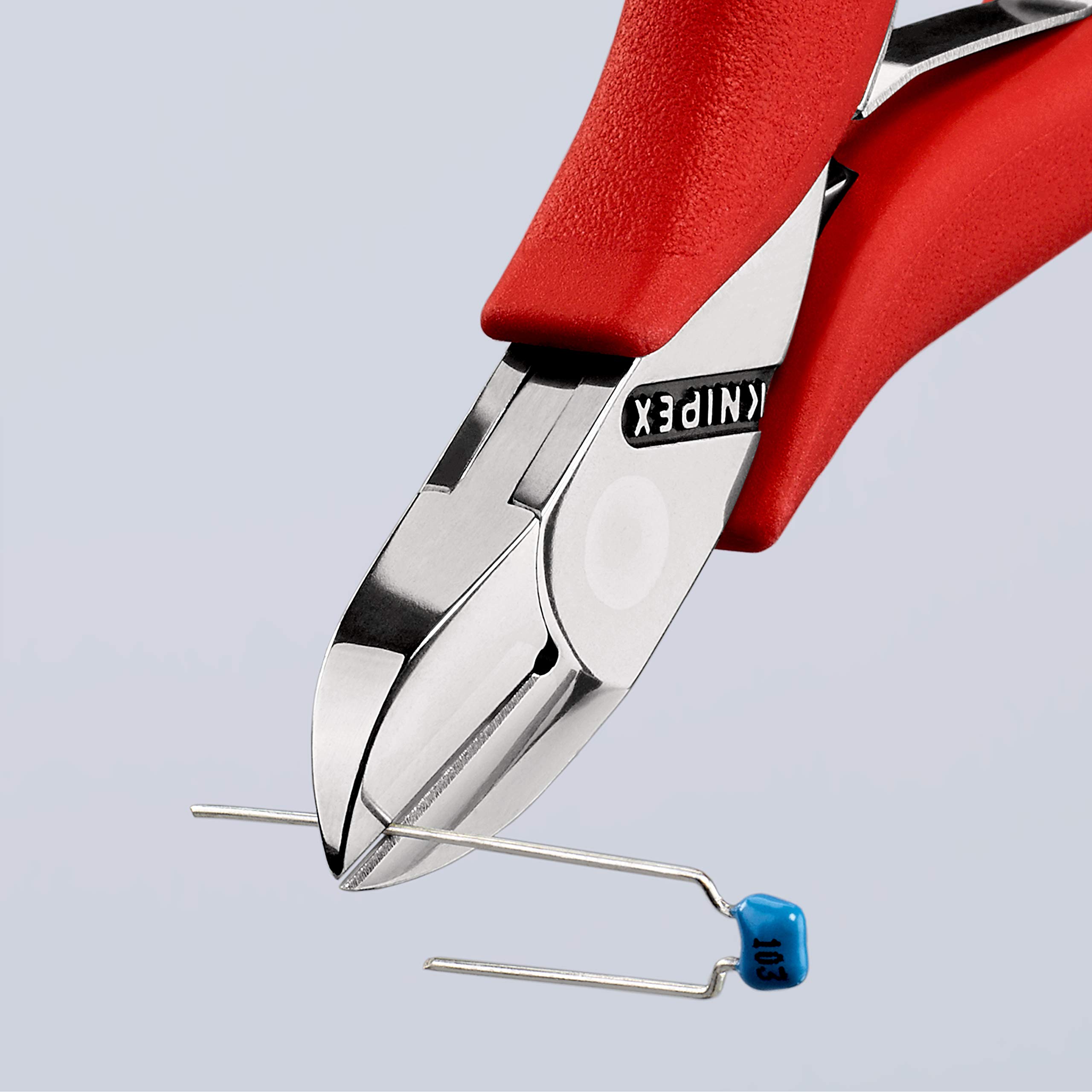 KNIPEX Alicates de corte diagonal para electrónica con articulación machihembrada con cartulinas autoservicio con fundas de plástico, 77 01 115 SB