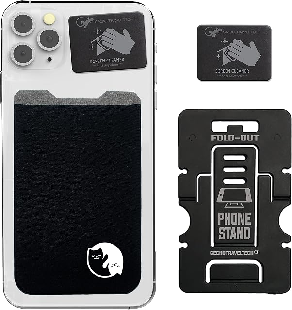 Gecko Adhesive Phone Wallet & RFID Blocking Sleeve, a Stick-On Stretchy Lycra Card holder Universally fits most Cell Phones & Cases. Xtra Tall Pocket Totally Covers Credit Cards & Cash (Cat Yin Yang)