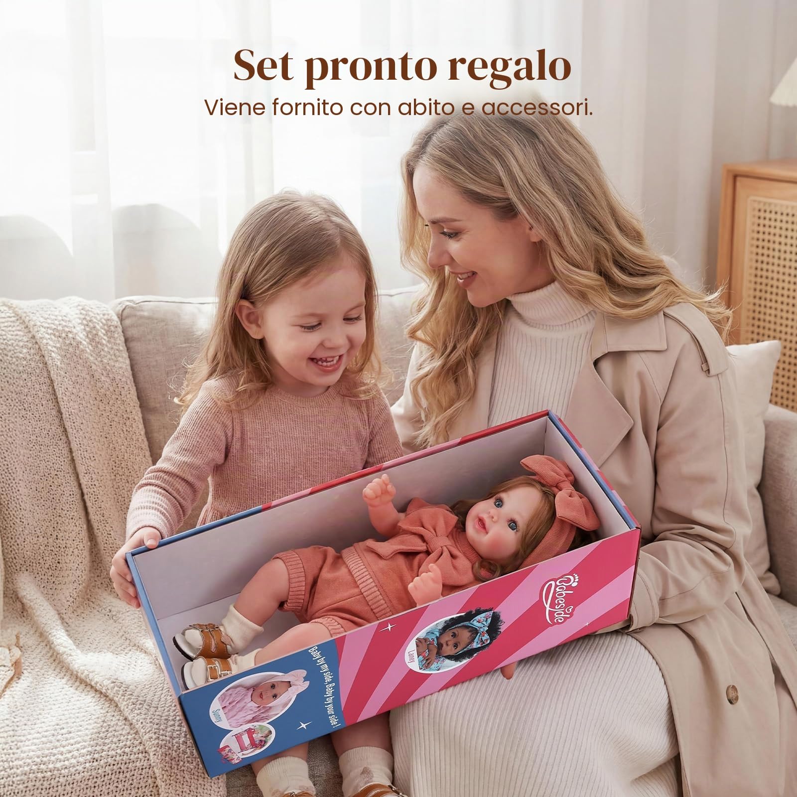 BABESIDE Bambole Reborn Bambina 50cm, Capelli Bruni Realistici Reborn | Bambole Reborn Realismo sorprendente, Morbido e coccoloso, Arti flessibili, Accessori inclusi, Sicuro e regalo perfetto