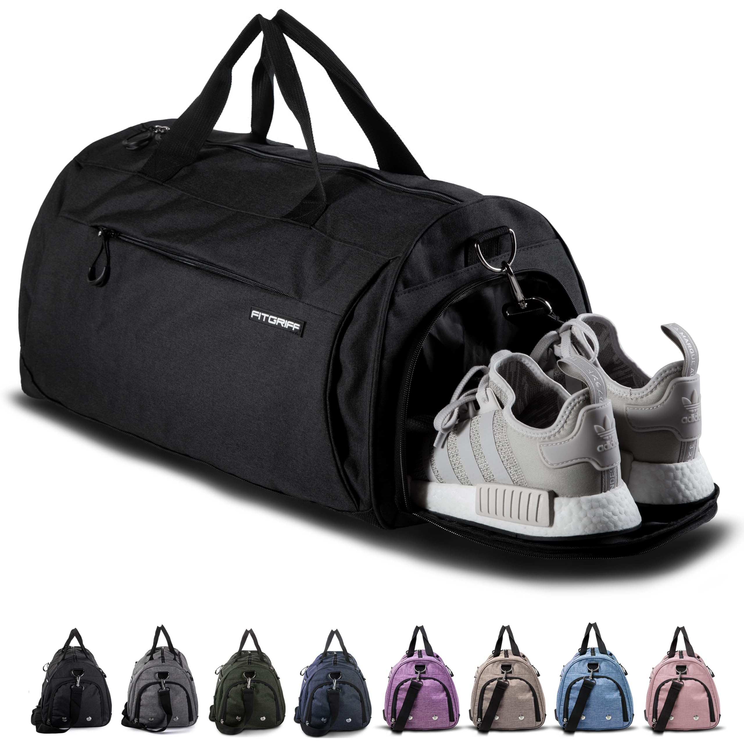 Fitgriff® Sports Gym Bag for Men and Women - with Shoe Compartment & Wet Pocket - Fitness Bag