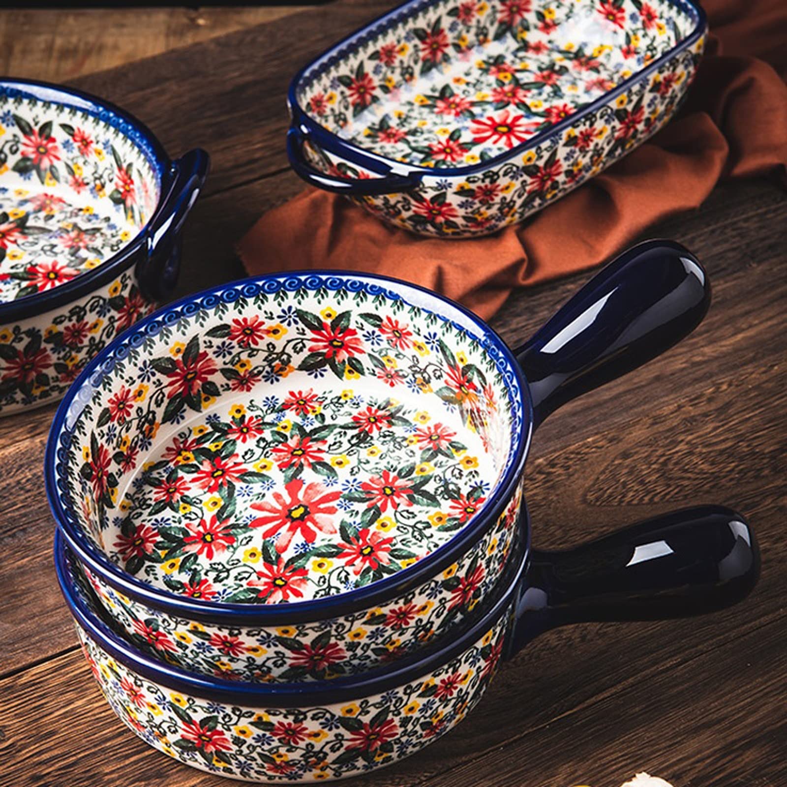 Obuuszne naczynie do pieczenia, naczynia do pieczenia Ceramiczne naczynia do pieczenia Domowe naczynie do pieczenia Ręcznie malowane talerz sałatkowy Miska do ryżu Obustronna forma do pieczenia Zastaw