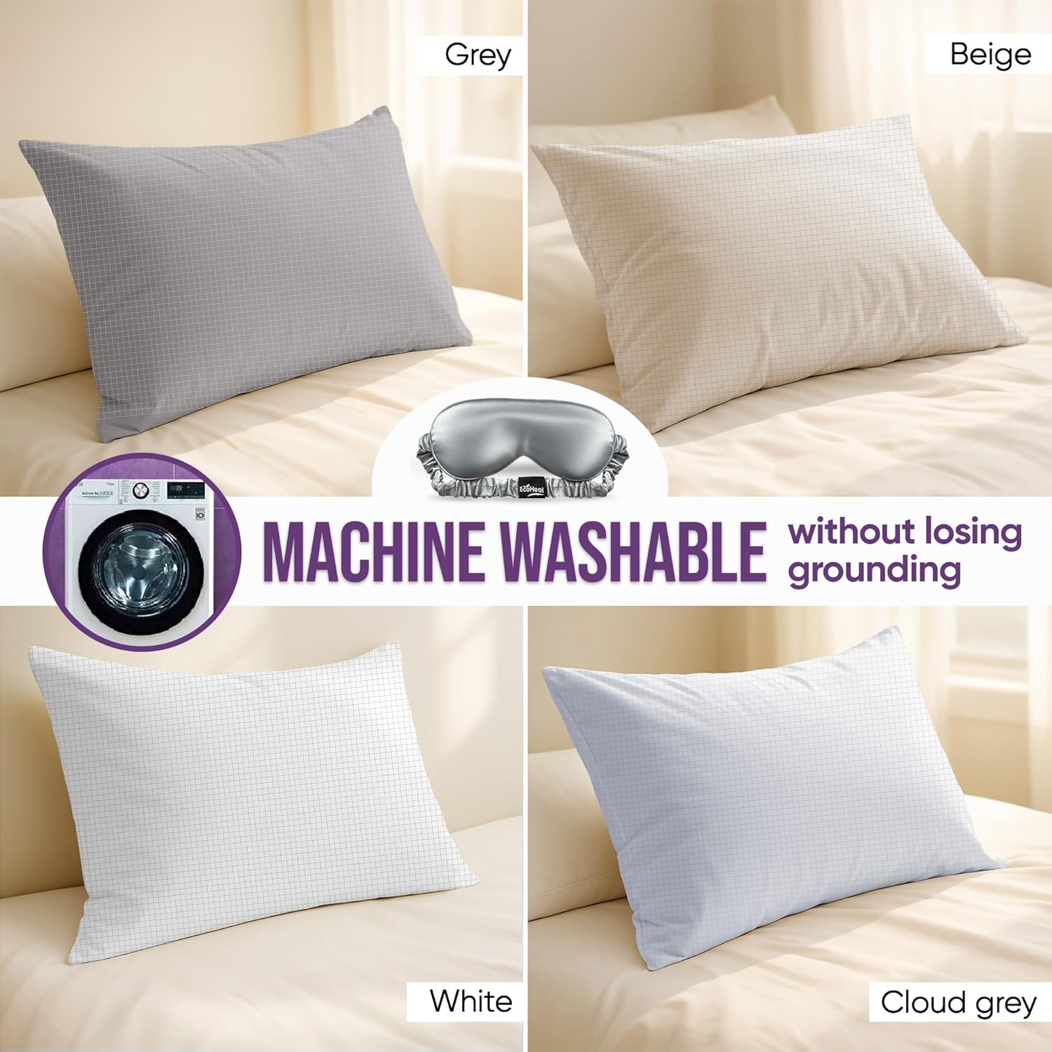 Grounding Pillowcase Queen Size with 12% Silver Fiber, 4% Silk, 84% Cotton - Certified Earth Grounded Pillow Case - Conductive Pillowcase for Better Sleep - 20 x 30 Inch, Gray - Image 6